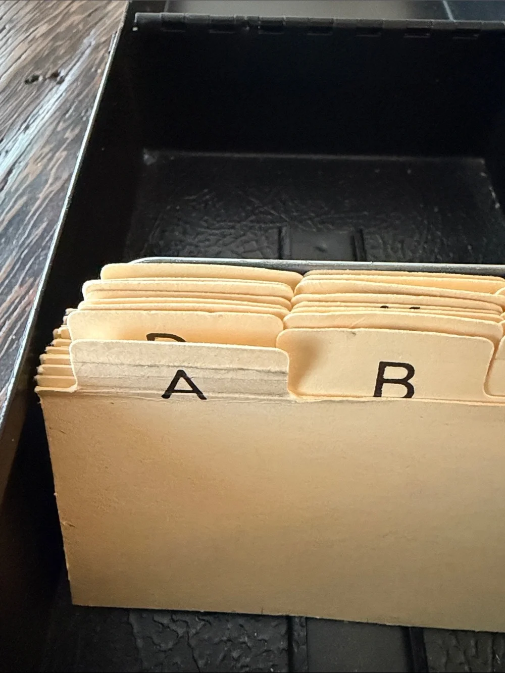 Buddy Products - Vintage Black Index Card File Box with Alphabet Tabs - Black